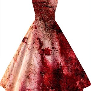Women's Halloween Costumes Sleeveless Bloody Printed Flared Cocktail Party Flowy Sundress, S-2Xl-0