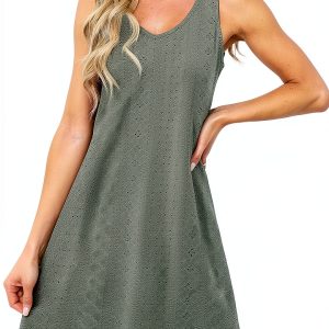 Generic Women's Dresses for Beach Vacation Summer Boho Sundress with Pockets T-Shirts V Neck Tank Dresses, S-3XL-0