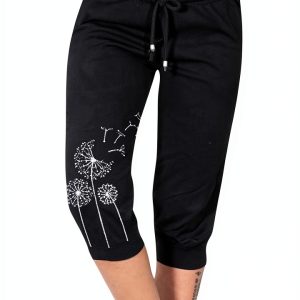 Women's Capri Pants Dandelion Print High Waisted Stretch Capris-0
