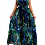 Women's Dresses Summer Casual Sleeveless V-Neck High Waist Dresses Boho Beach Floral Maxi Dresses, S-2XL-0
