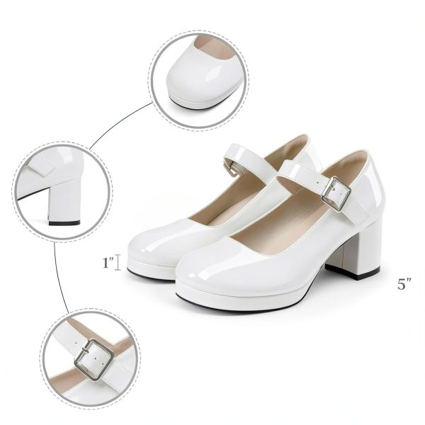 Femflame Women's Chunky Heel Mary Jane Pumps Ankle Buckle Dress Shoes-2