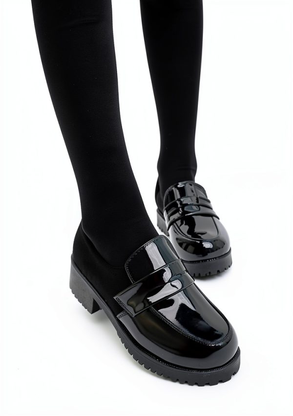 Women's Loafer Shoes Low Top Japanese Student Uniform Oxford Black-3