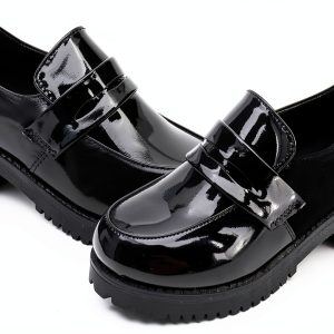 Women's Loafer Shoes Low Top Japanese Student Uniform Oxford Black-0