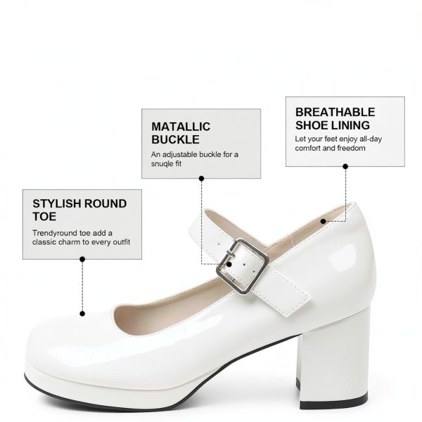 Femflame Women's Chunky Heel Mary Jane Pumps Ankle Buckle Dress Shoes-3