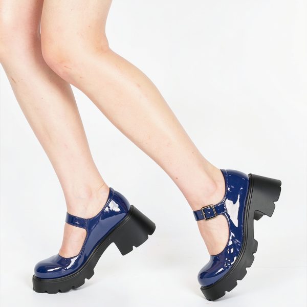 Mary Janes Platform Shoes Black Patent Strap Heel by AOSPHIRAYLIAN-4