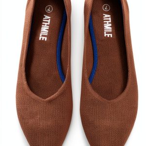 Pointed Toe Flats ATHMILE Women Dressy Bronze Knit Ballet Shoes-0