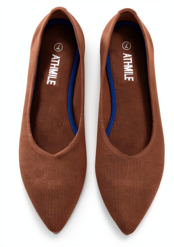 Pointed Toe Flats ATHMILE Women Dressy Bronze Knit Ballet Shoes-0