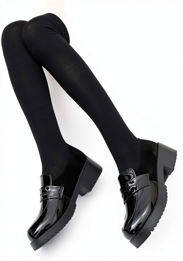 Women's Loafer Shoes Low Top Japanese Student Uniform Oxford Black-2