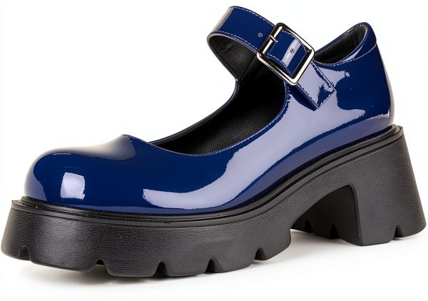 Mary Janes Platform Shoes Black Patent Strap Heel by AOSPHIRAYLIAN-0