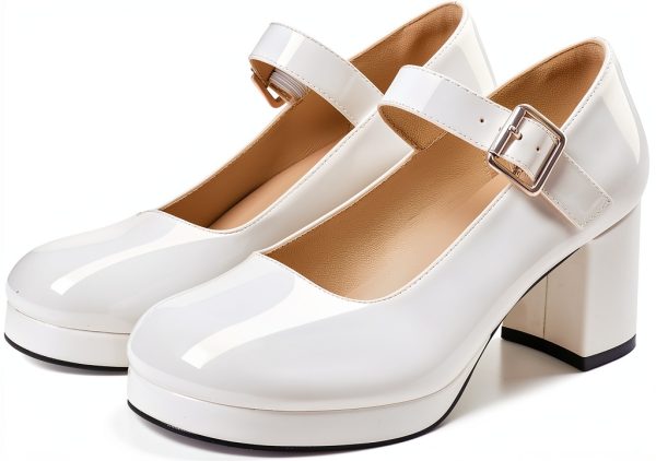 Femflame Women's Chunky Heel Mary Jane Pumps Ankle Buckle Dress Shoes-0